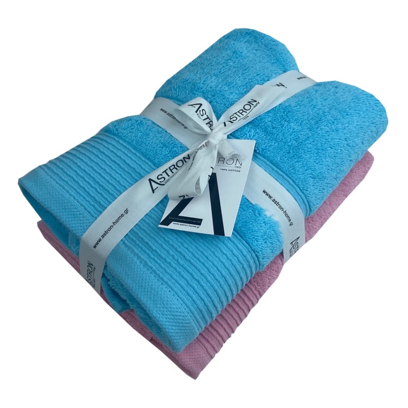 Πετσέτες Προσώπου Σετ 2 Τεμαχίων Pink Turquoise Πετσέτες Προσώπου Σετ 2 Τεμαχίων Pink Turquoise
