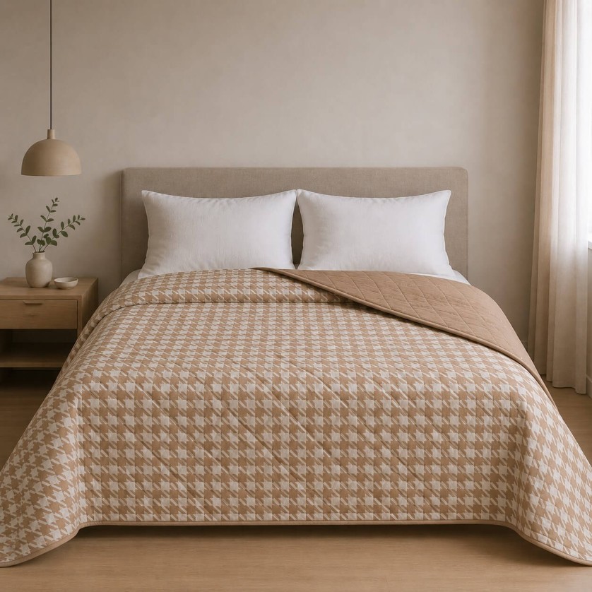 Κουβερλι Υπέρδιπλα 220x240 Pied De Poule Beige