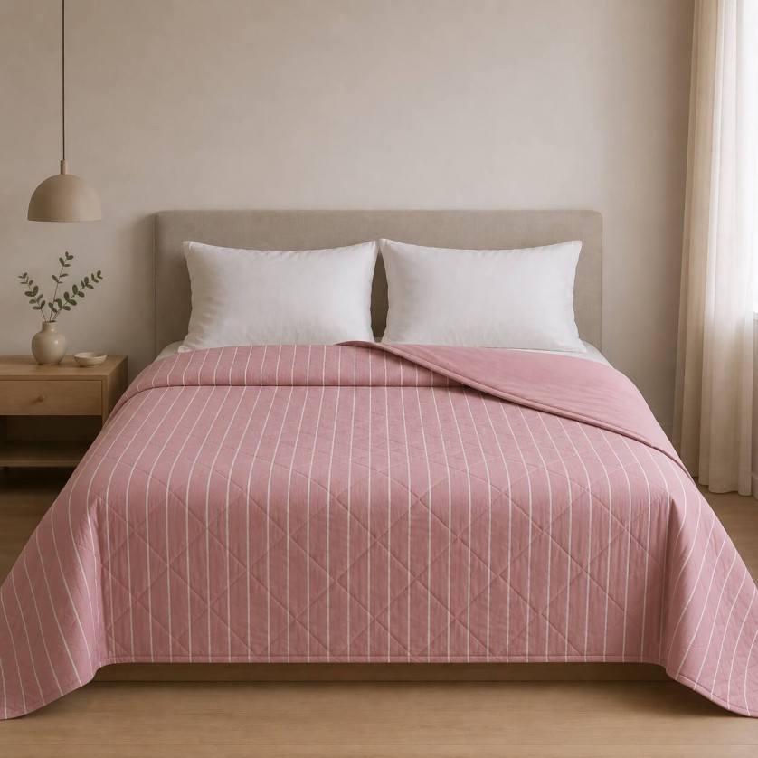 Κουβερλι Υπέρδιπλα 220x240 Stripe Dusty Rose