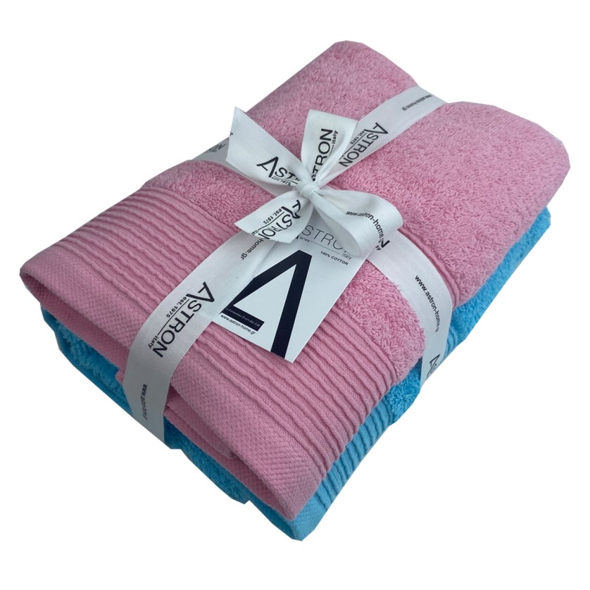 Πετσέτες Προσώπου Σετ 2 Τεμαχίων Pink Turquoise Πετσέτες Προσώπου Σετ 2 Τεμαχίων Pink Turquoise