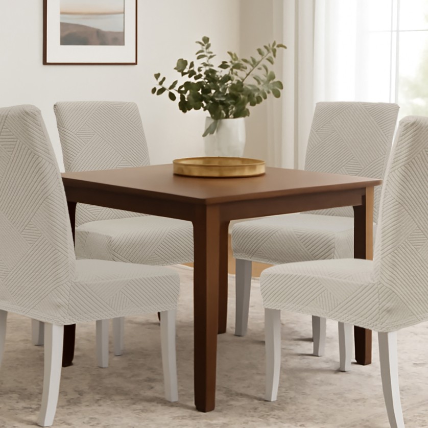 Ελαστικά καλύμματα τραπεζαρίας EARTHLINE BEIGE Σετ ελαστικά καλύμματα τραπεζαρίας έξι τεμαχίων