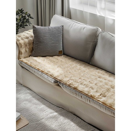 img-Μεμονωμένο γούνινo κάλύμμα FLAURA BEIGE Μεμονωμένο γούνινο κάλυμμα για διθέσιο καναπέ  120 x 75 εκ.