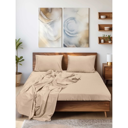 img-Σεντόνι SLEEK BEIGE Σεντόνι μονό με λάστιχο: 100 x 200+35 εκ.