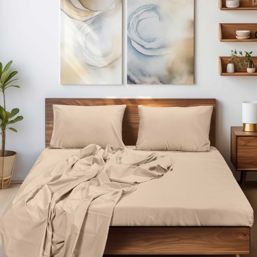 Σεντόνι SLEEK BEIGE Σεντόνι υπέρδιπλο με λάστιχο: 160 x 200+35 εκ.