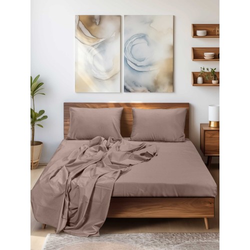 img-Σεντόνι SLEEK BROWN Σεντόνι μονό με λάστιχο: 100 x 200+35 εκ.